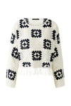 Crochet Navy/Ivory Sweater With Fringe <span>91801<span>