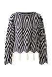 Navy/Ivory Chevron Design Tassle Sweater <span>91935<span>