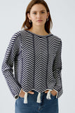 Navy/Ivory Chevron Design Tassle Sweater <span>91935<span>