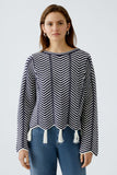 Navy/Ivory Chevron Design Tassle Sweater <span>91935<span>