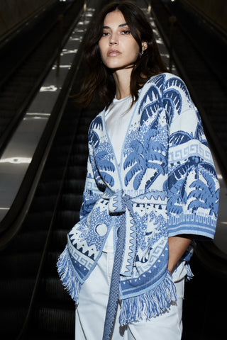 Palm Print Lurex Knit Longline Jacket <span>93034<span>