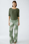 Khaki Leaf Print Pull On Trousers  <span>92813<span>