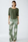 Khaki Leaf Print Pull On Trousers  <span>92813<span>