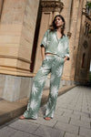 Khaki Leaf Print Pull On Trousers  <span>92813<span>