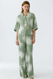 Khaki Leaf Print Blouse <span>92929<span>