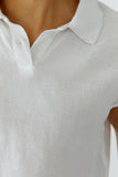 Capri Calling April White Linen Polo Top <span>97224<span>