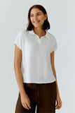 Capri Calling April White Linen Polo Top <span>97224<span>
