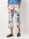 Wide Leg Print Linen Crop Trousers <span>1818-14-AQUA<span>