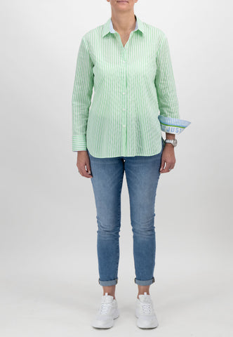Cotton Stripe Long Apple Green Shirt <span>Y4110<span>